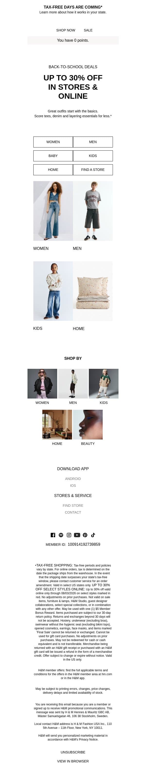Up to 30% off your back-to-school checklist email from H&M Kids screenshot