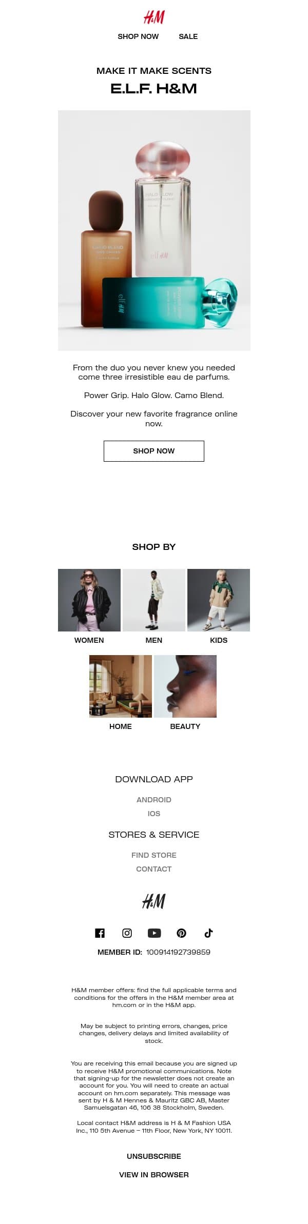 Wake up & smell e.l.f. H&M email from H&M Kids screenshot