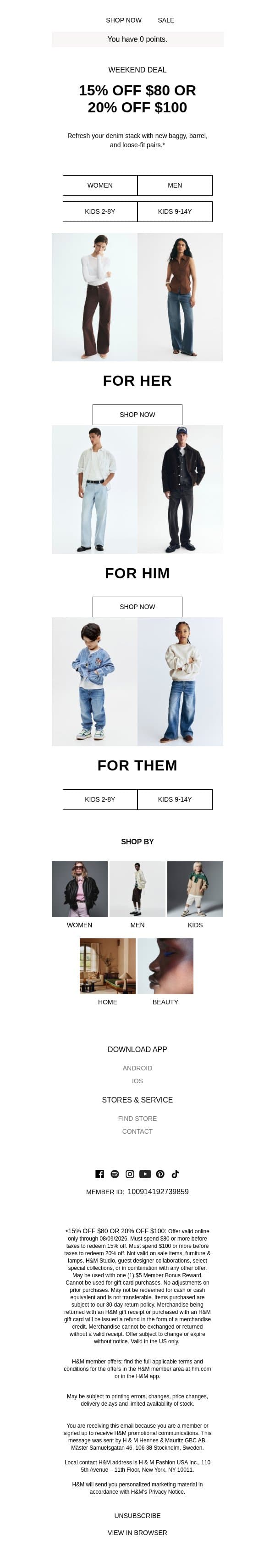 15% off or 20% off all weekend email from H&M Kids screenshot