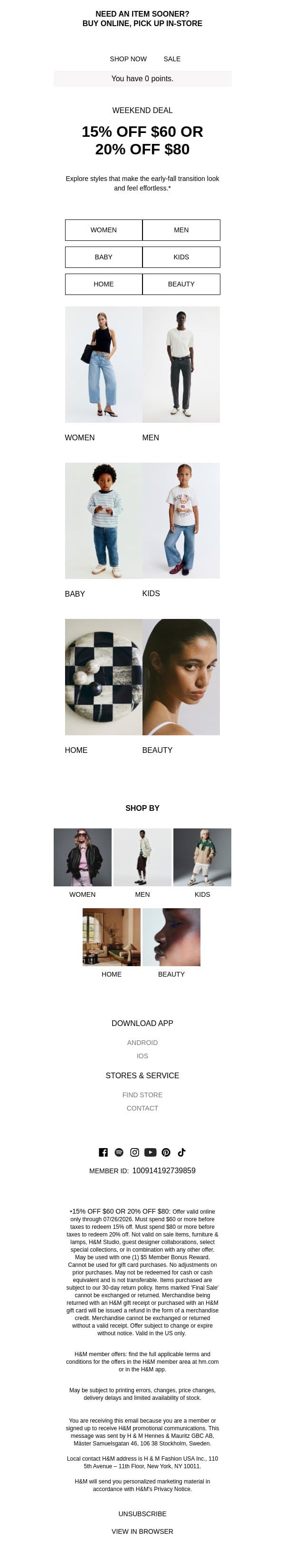 Up to 20% off your order starts now email from H&M Kids screenshot