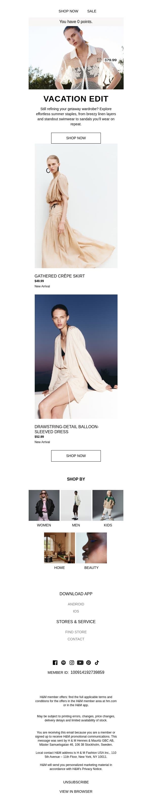 Your vacation wardrobe is here email from H&M Kids screenshot