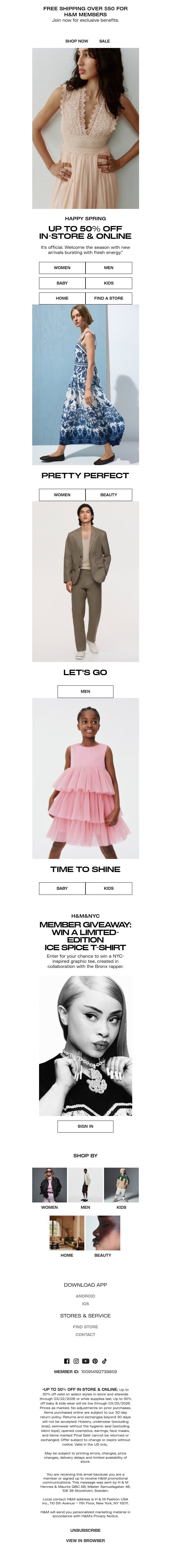 Up to 50% off all weekend email from H&M Kids screenshot