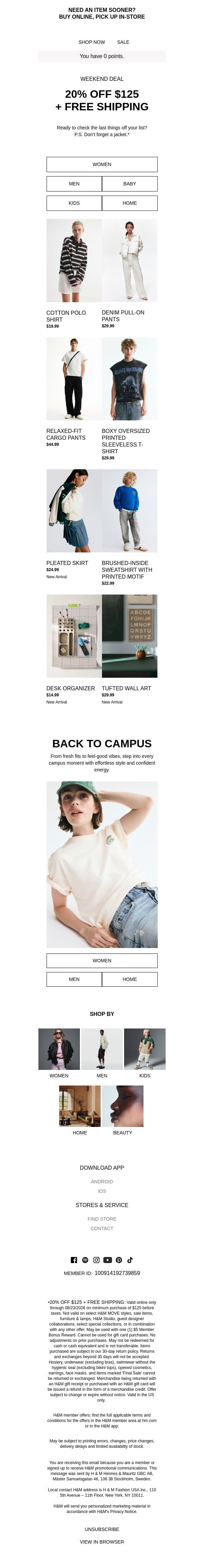 Weekend deal: 20% off your order email from H&M Kids screenshot