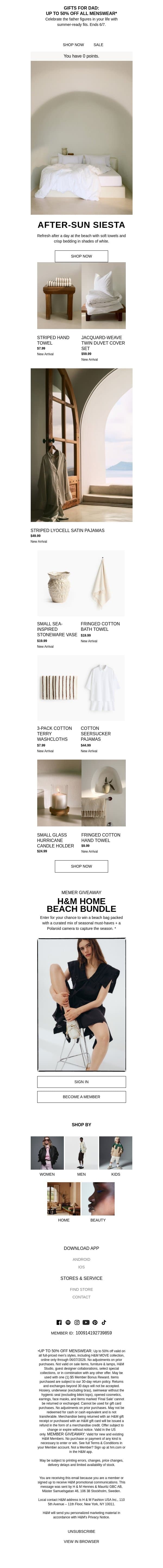 New summer home collection email from H&M Kids screenshot