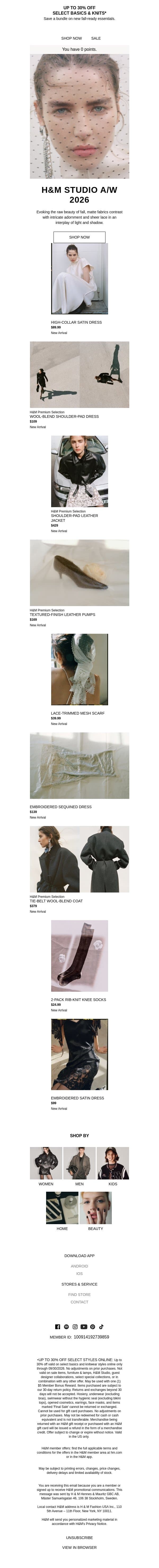 H&M Studio A/W 2026 is here email from H&M Kids screenshot