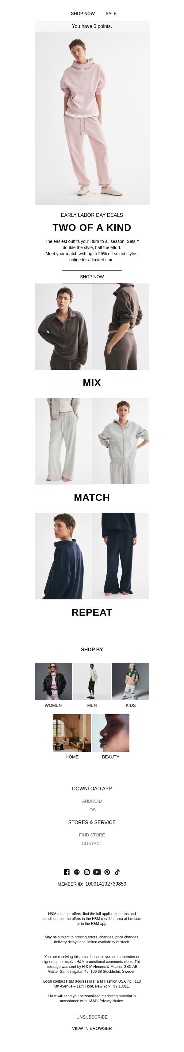 Don't sweat these sets email from H&M Kids screenshot
