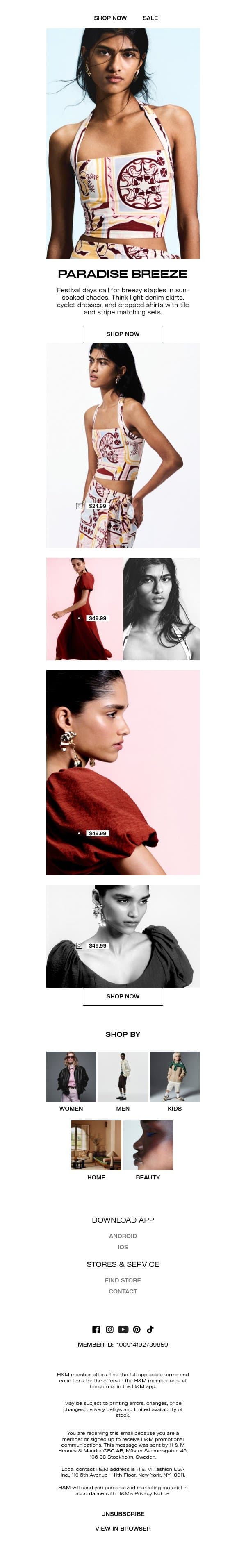 Festival staples in sun-washed hues email from H&M Kids screenshot