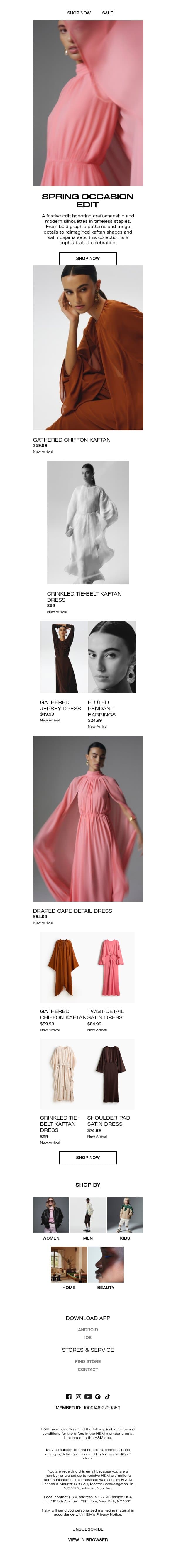 What to wear to spring occasions email from H&M Kids screenshot
