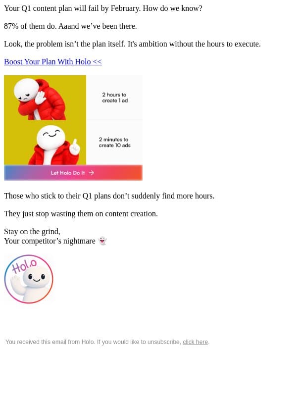 Q1 content plan on steroids fr email from Holo screenshot
