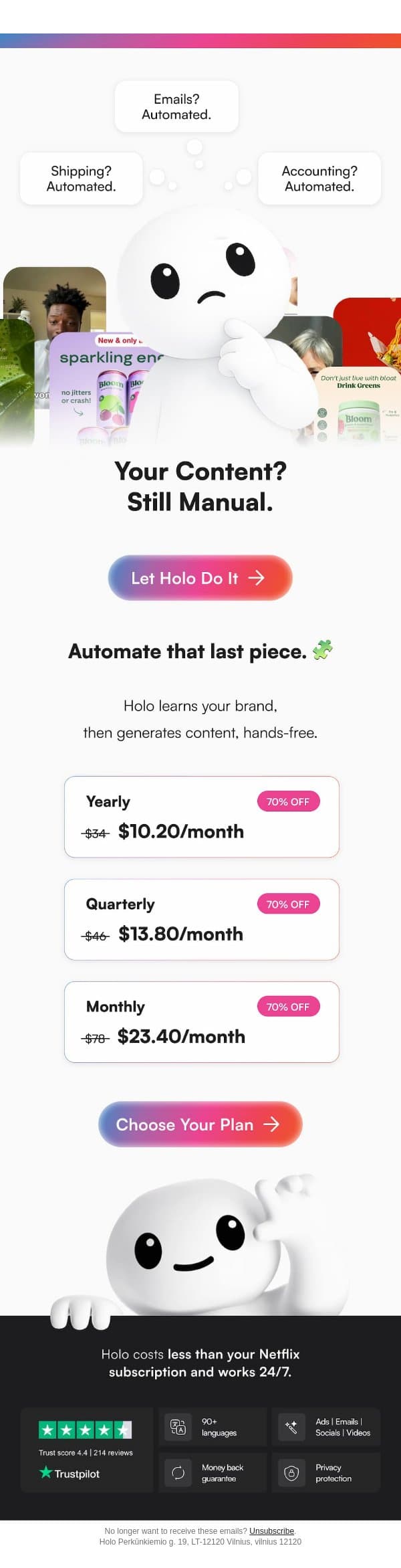 manual content in 2026 is wild email from Holo screenshot
