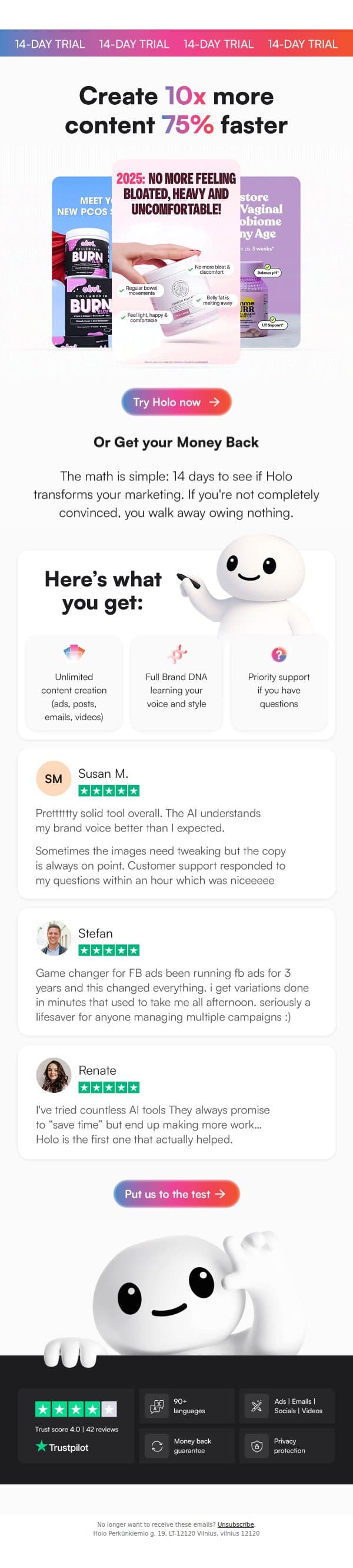 [inside] 14-day trial period 🚨 email from Holo screenshot