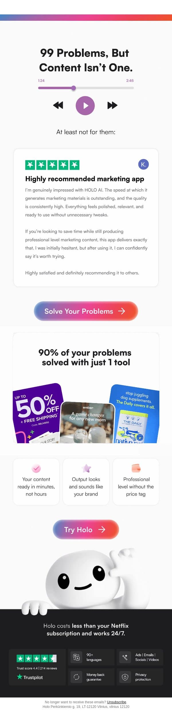 bro just let the AI cook email from Holo screenshot