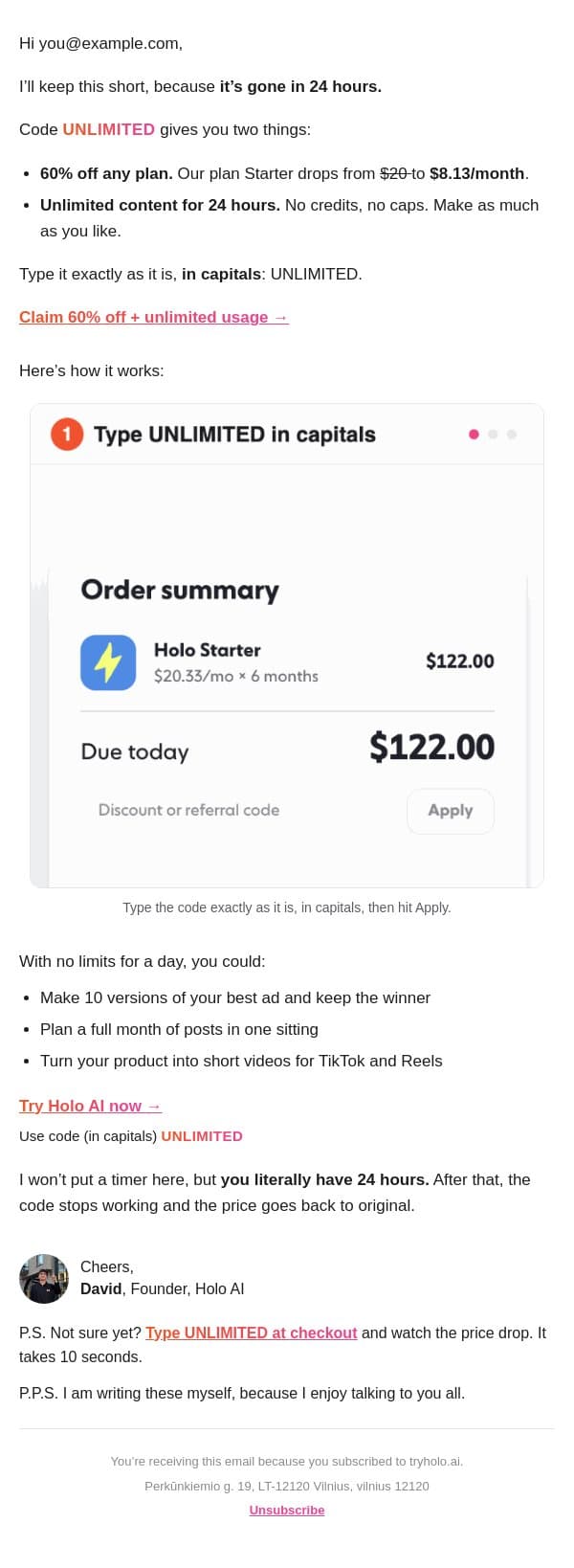 8.13? 💵 email from Holo screenshot