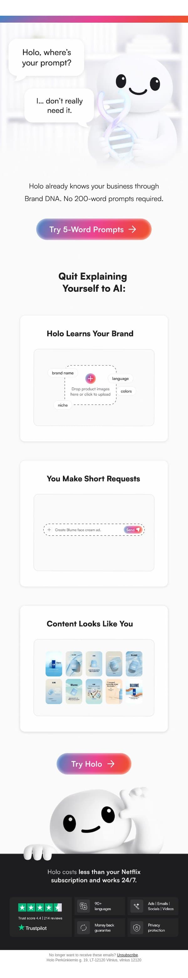Writing novels to your AI? email from Holo screenshot