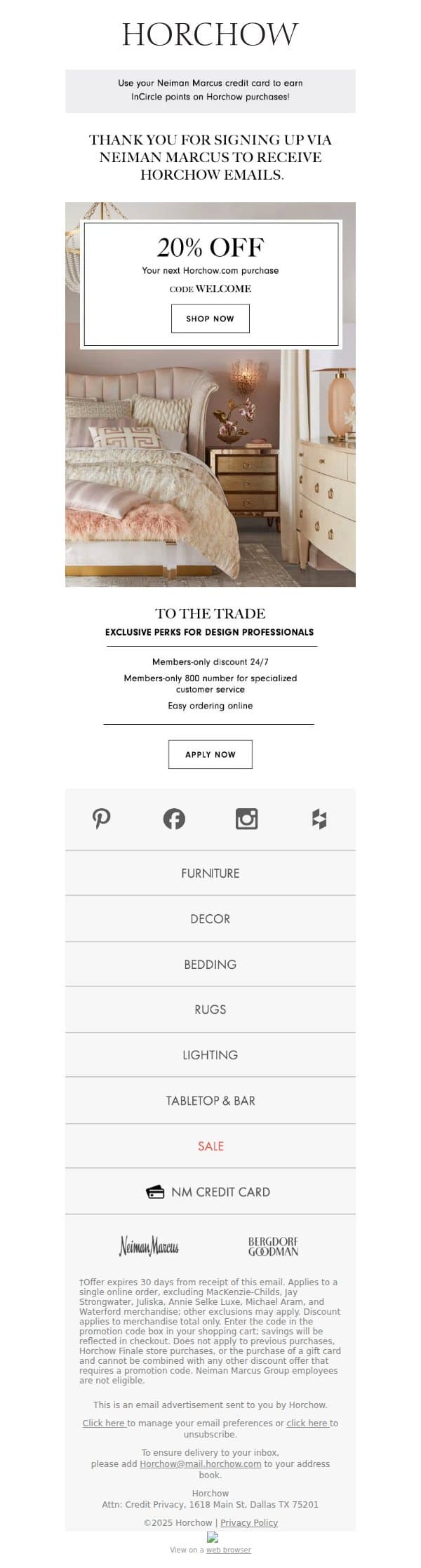 20% OFF your next order! email from Horchow screenshot