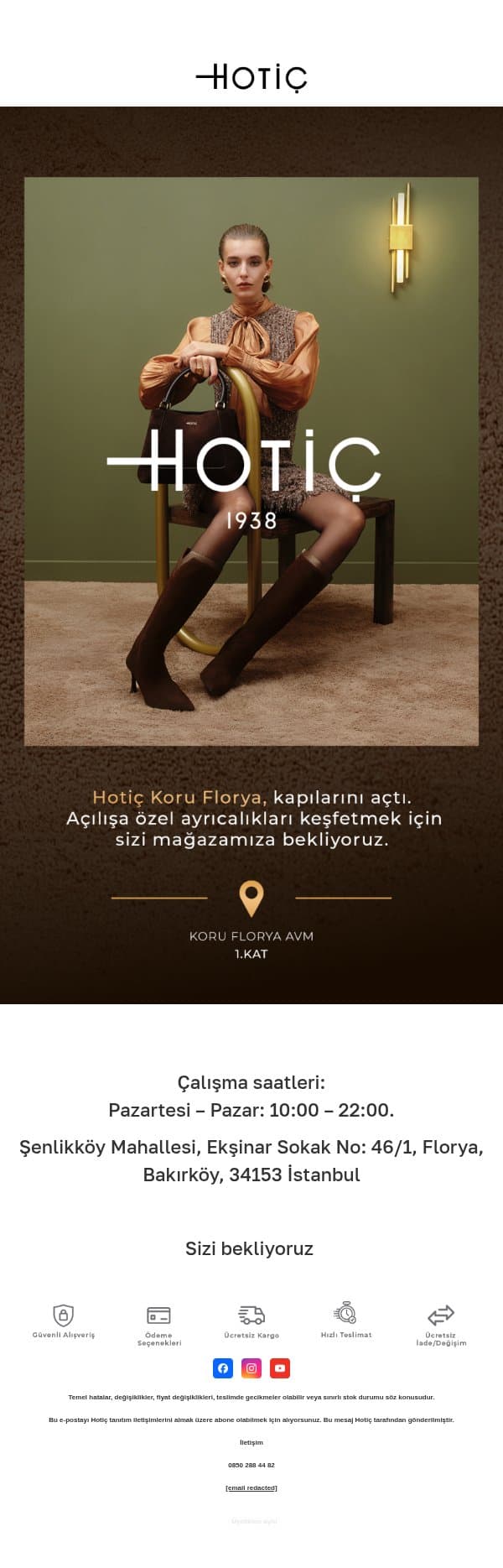 Yeni Adresimiz: Koru Florya Mall email from Hotiç screenshot