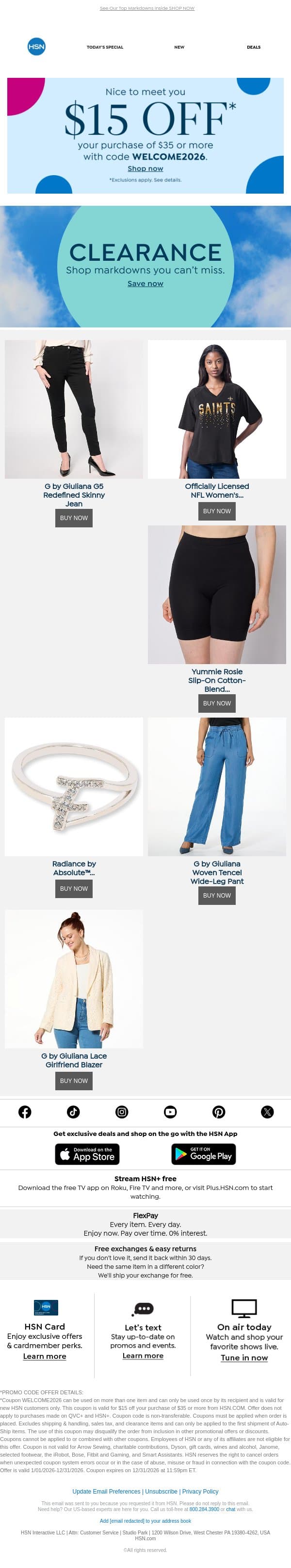 Clearance Finds Picked for You email from HSN screenshot