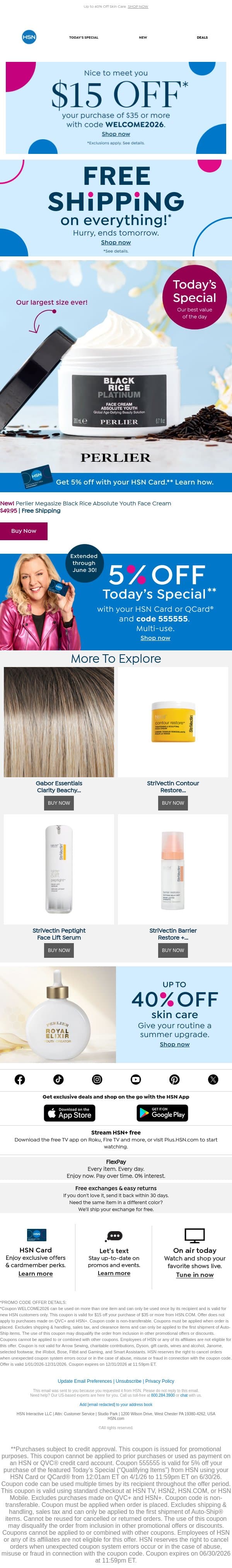 Unlock Glowing Skin with Perlier 🔓 Get Free Shipping Sitewide, Too email from HSN screenshot