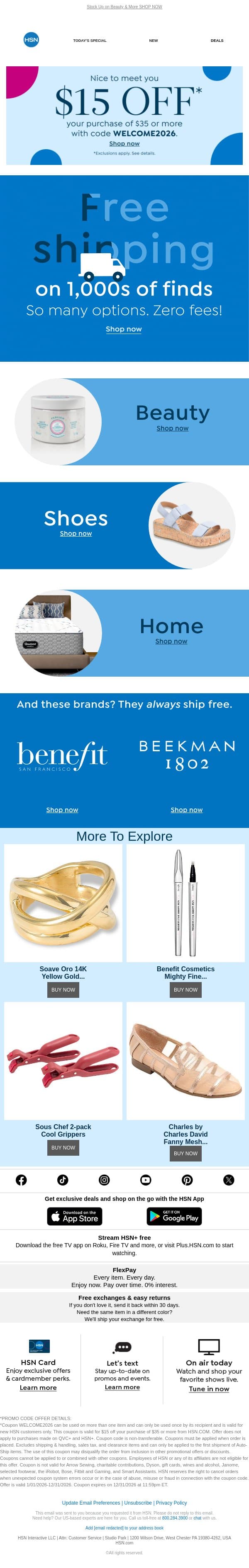 Everything Inside Ships FREE! email from HSN screenshot