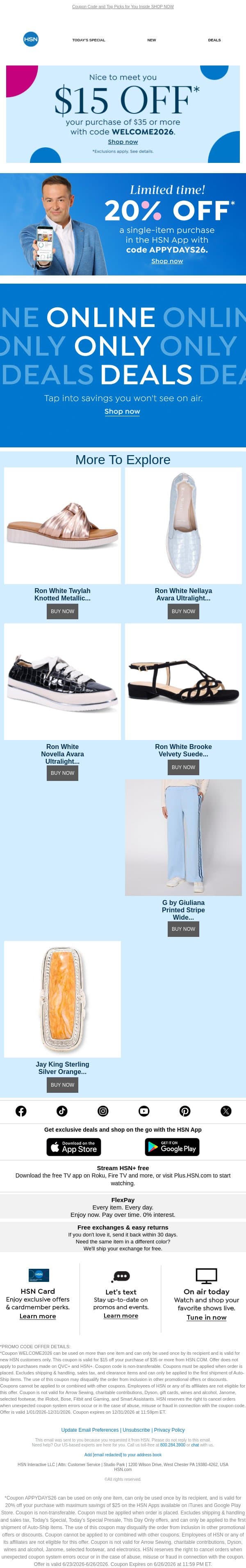 Online-Only Deals + Save an Extra 20% in the HSN App email from HSN screenshot