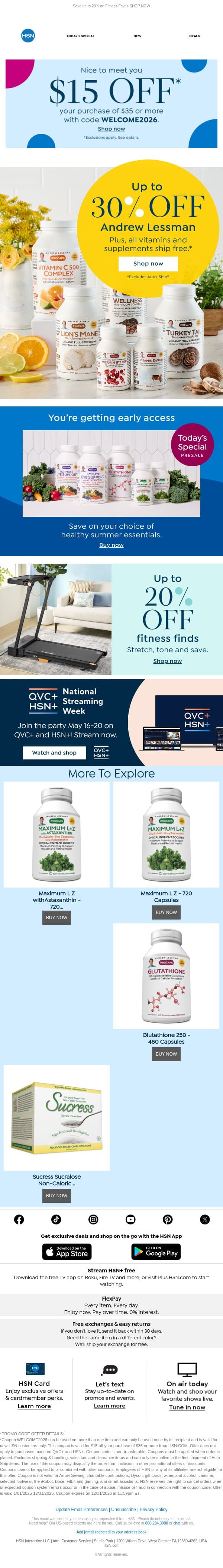 Today’s Special Presale: Andrew Lessman email from HSN screenshot