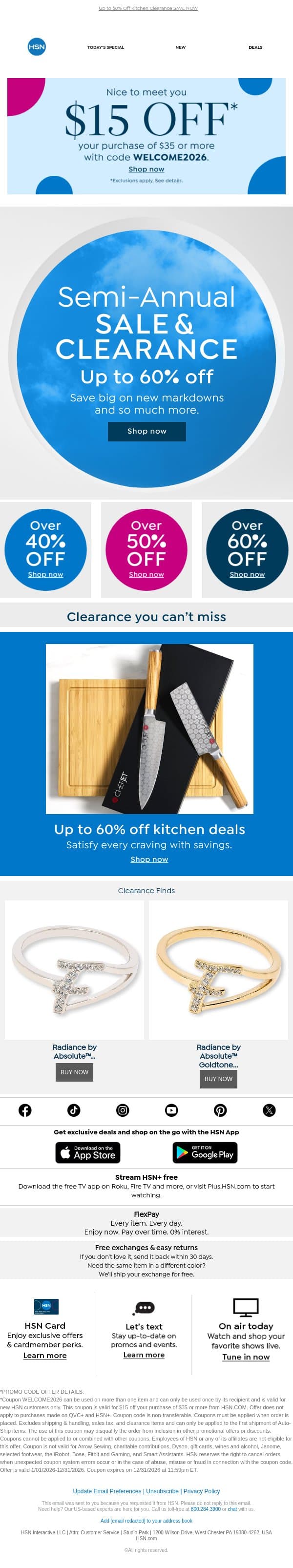 New Markdowns = Shopping Time! email from HSN screenshot