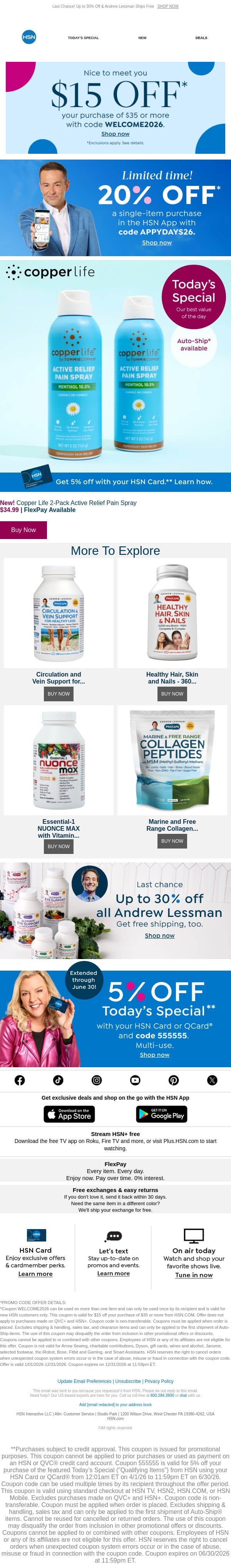 Say Ahhh 💙 Copper Life Arthritis Relief Spray + an App Coupon Inside email from HSN screenshot