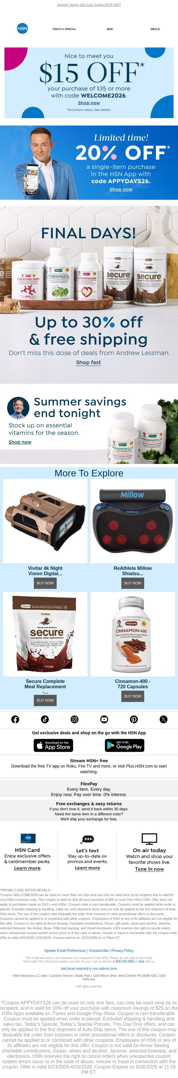 Final Days: Up to 30% Off Andrew Lessman email from HSN screenshot