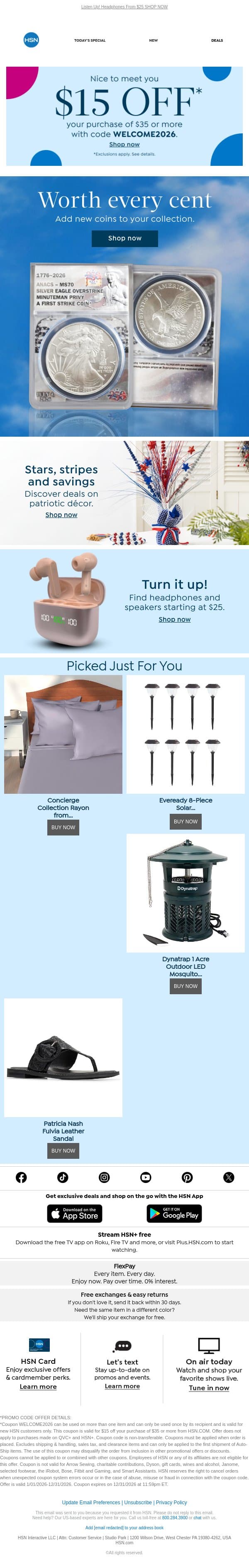 Just Rolled In: New Coins email from HSN screenshot