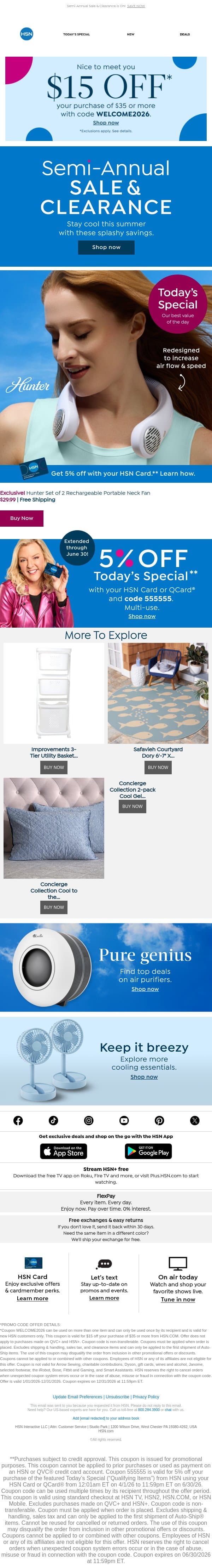 Keep Cool & Hands Free with Hunter Neck Fans email from HSN screenshot