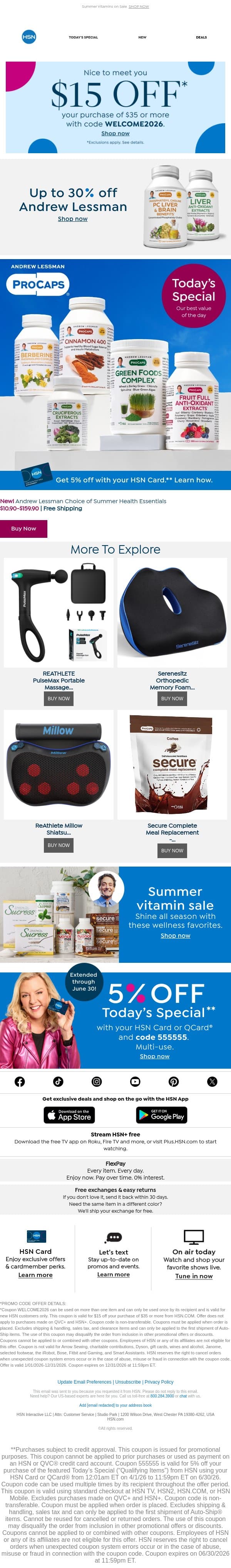Get an Andrew Lessman Wellness Boost email from HSN screenshot