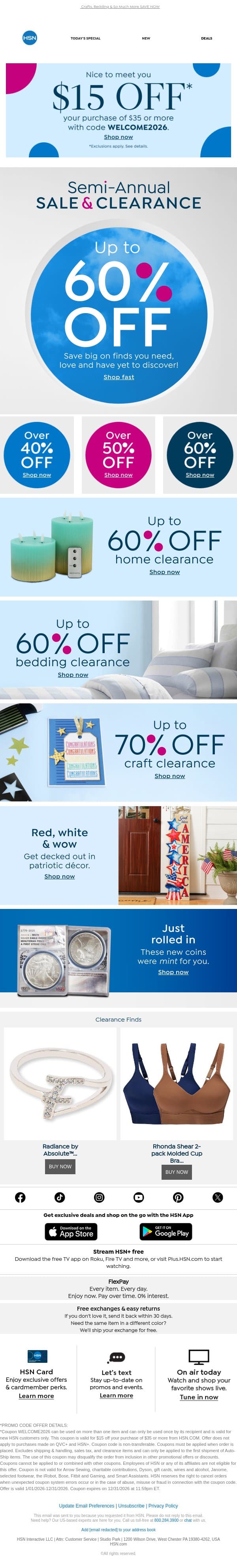 Take a Peek! Up to 60% Off Clearance 👀 email from HSN screenshot
