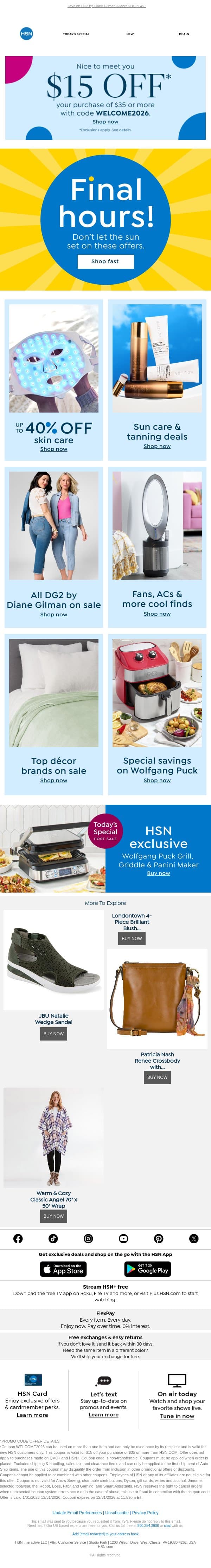 Clock's Ticking ⏰ Don’t Miss These Deals email from HSN screenshot