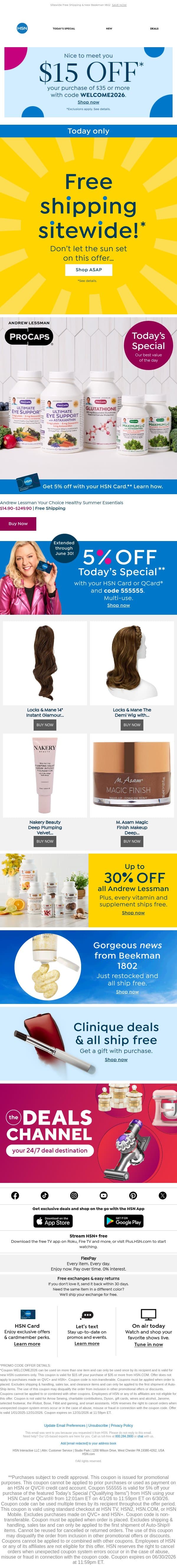 Save on Summer Faves from Andrew Lessman email from HSN screenshot