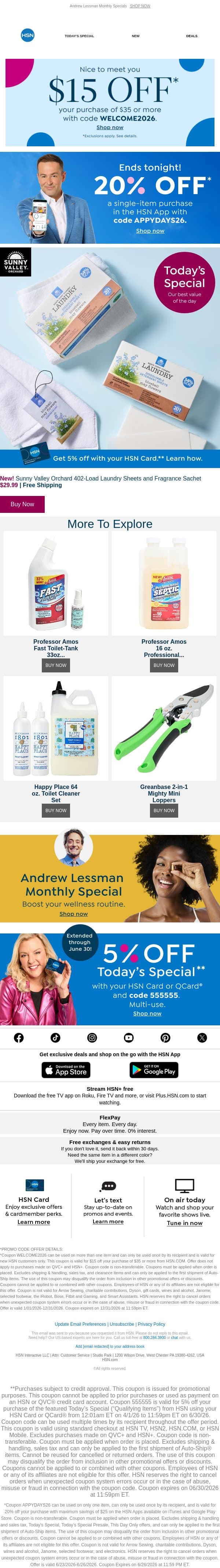 Sunny Valley Orchard 🍋 Save 20% in Our App email from HSN screenshot