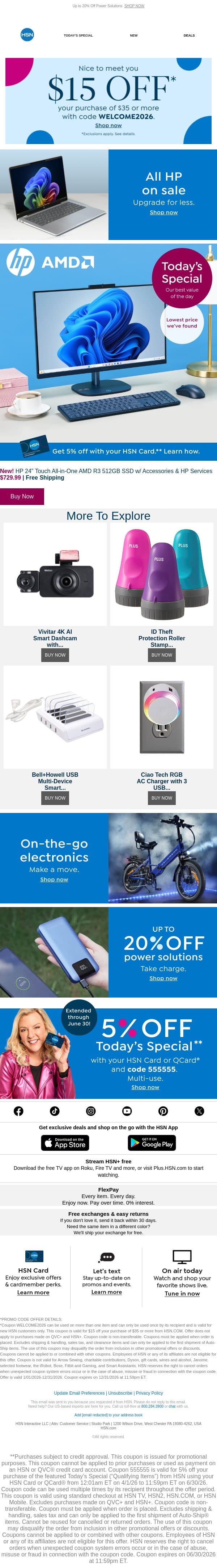 Get an HP Bundle at Our Lowest Price + 5 FlexPay Sitewide email from HSN screenshot