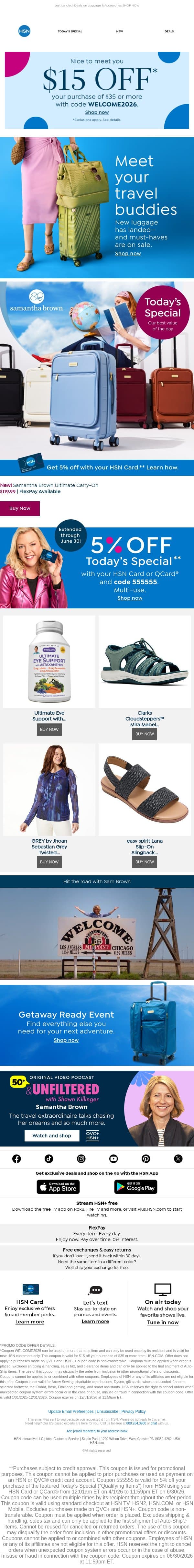 Save on Samantha Brown's Ultimate Travel MVP 🧳 email from HSN screenshot