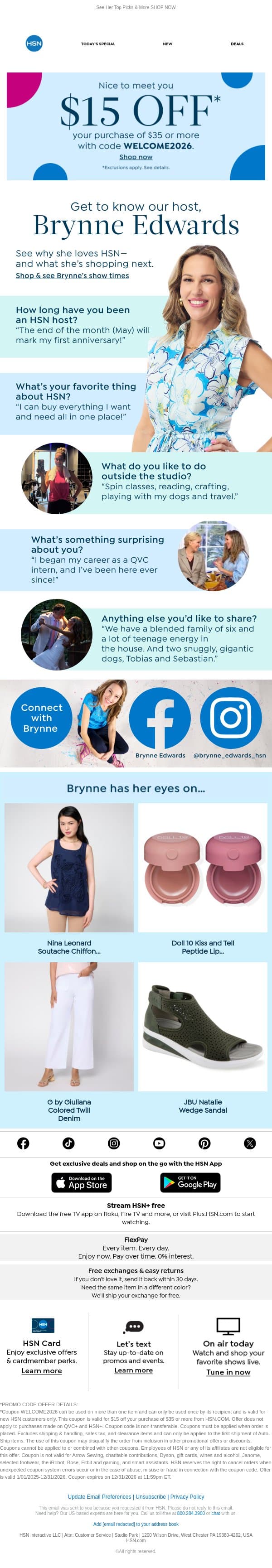Get to Know Host Brynne Edwards email from HSN screenshot