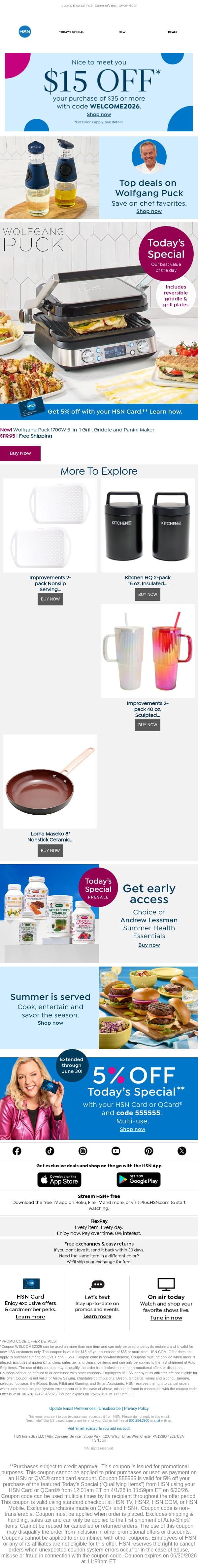 Yum! A Wolfgang Puck Exclusive 🍴 email from HSN screenshot