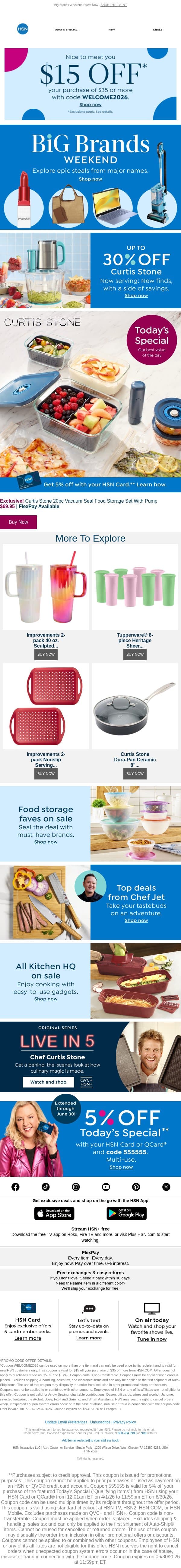 Curtis Stone Storage Solves + 5 FlexPay email from HSN screenshot