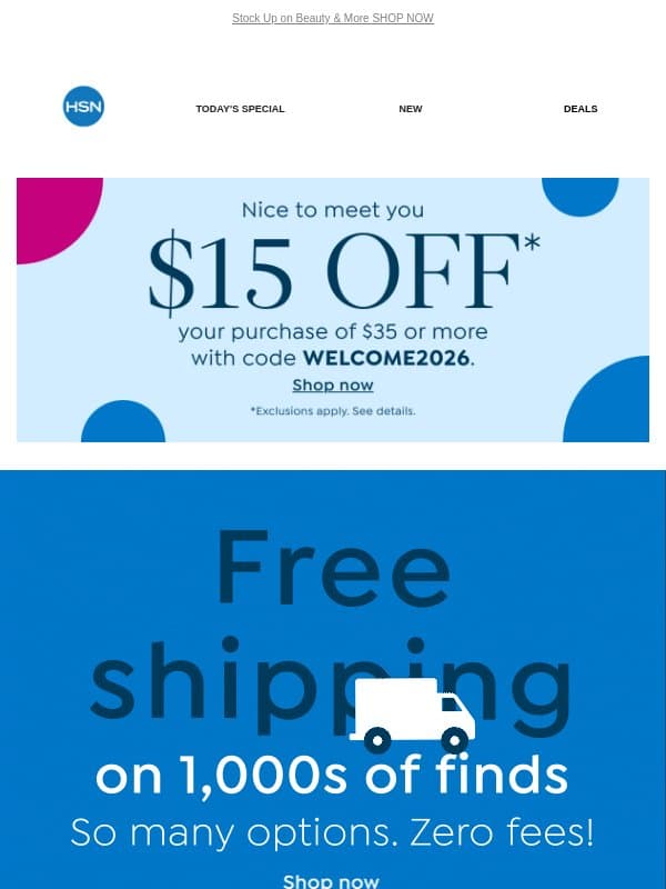 Everything Inside Ships FREE! email from HSN
