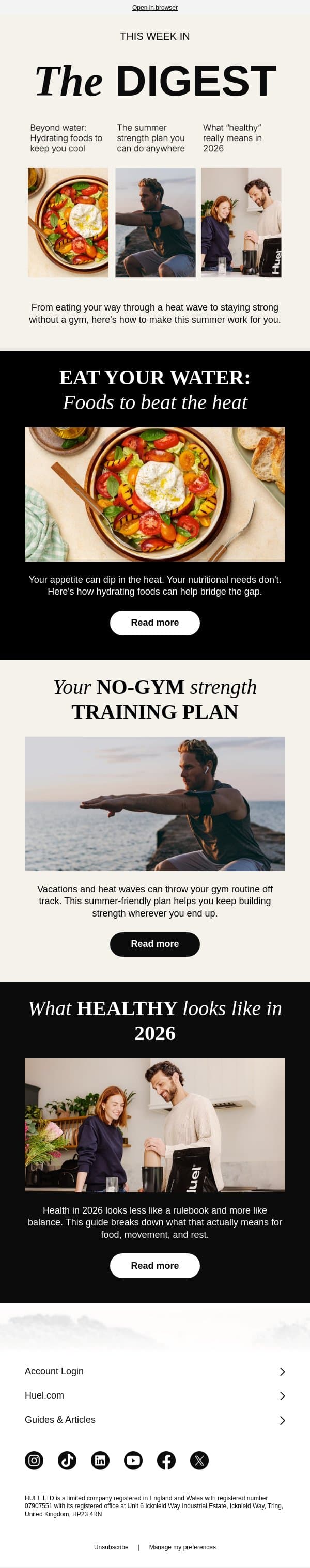 Should you eat your water? 🥵 email from Huel screenshot