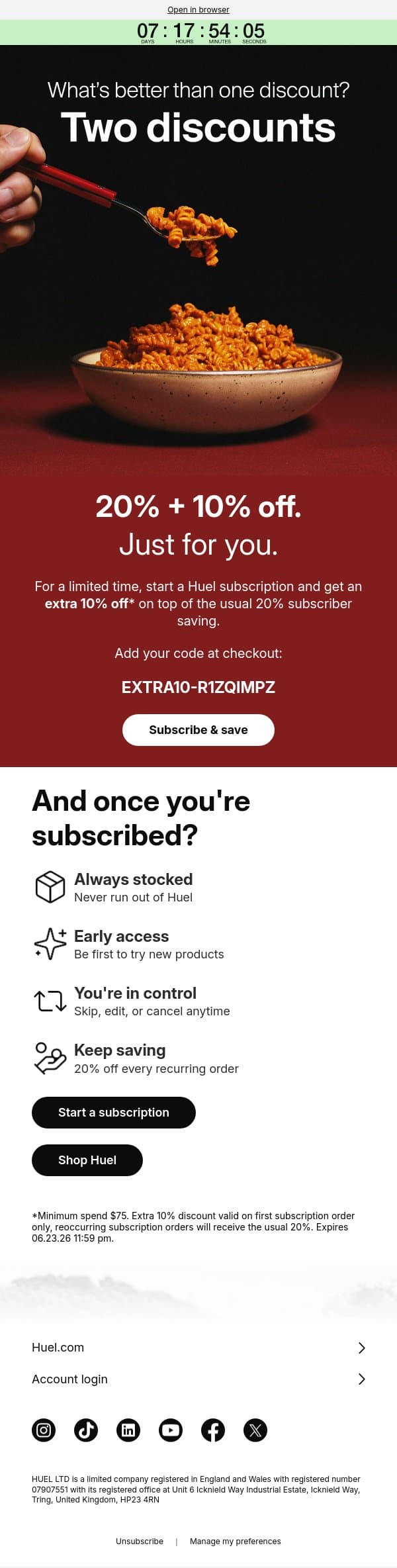 Double discount? Yes please. email from Huel screenshot