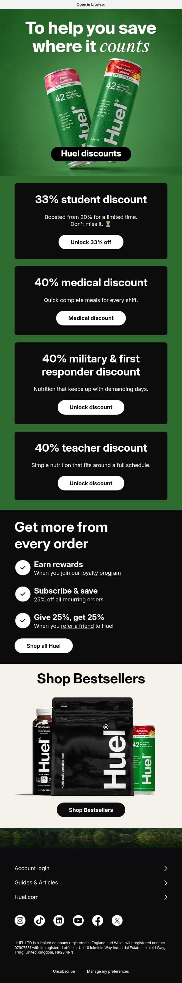 Unlock your savings today 🔓 email from Huel screenshot