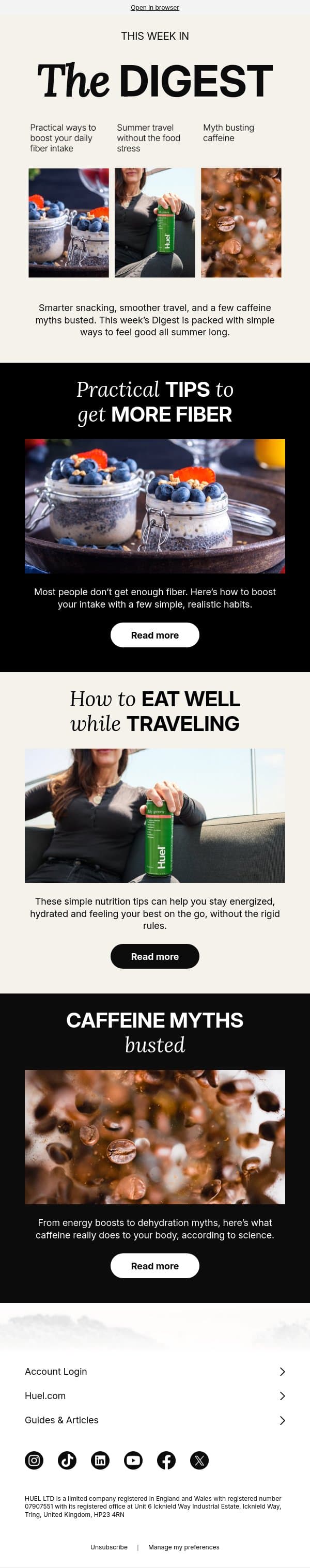 Easy ways to get more fiber 🌱 email from Huel screenshot
