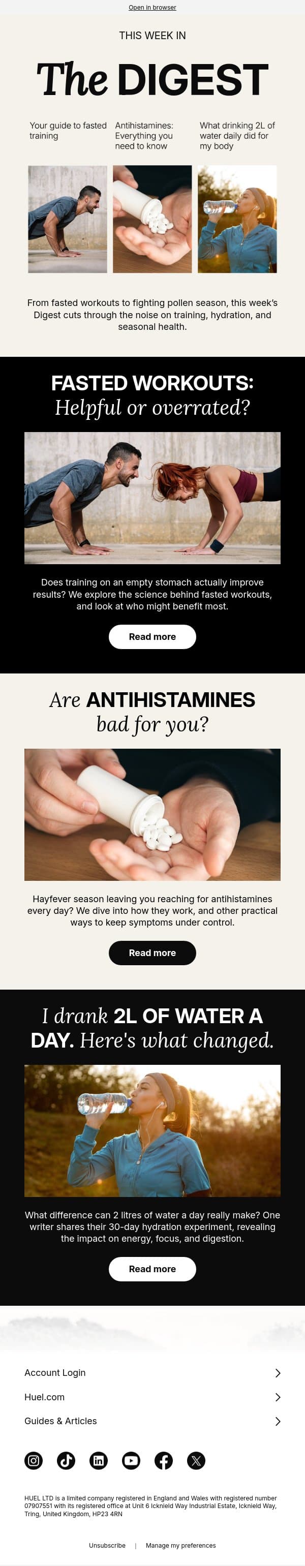 Are antihistamines bad for you? 🤧 email from Huel screenshot