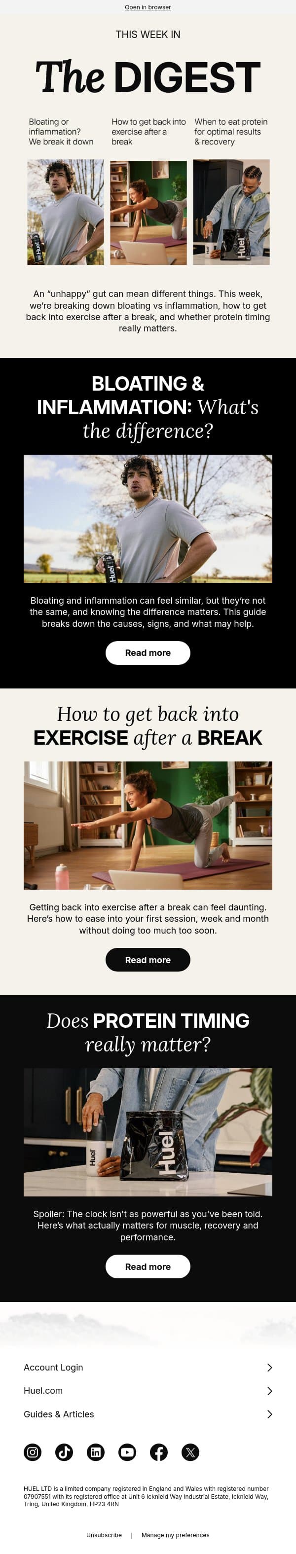 Bloating or inflammation? Here's how to tell 🧐 email from Huel screenshot