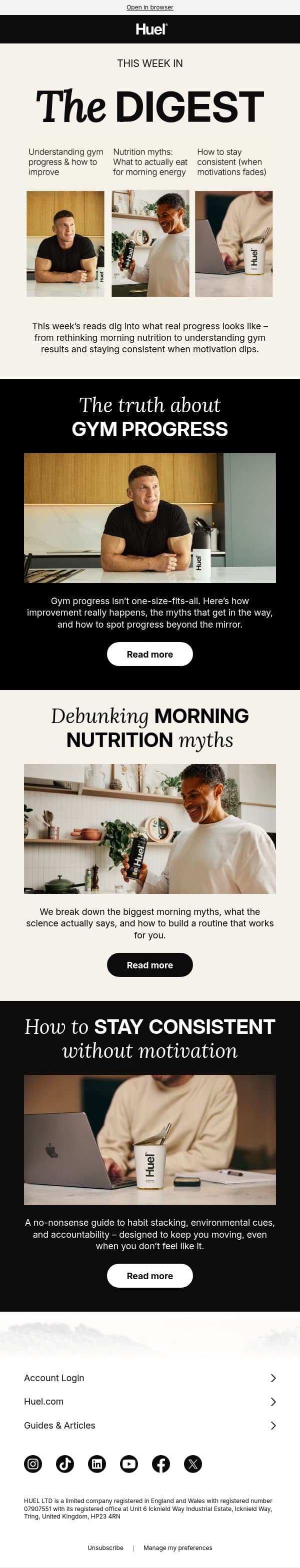 Not progressing in the gym? Read this 👉 email from Huel screenshot