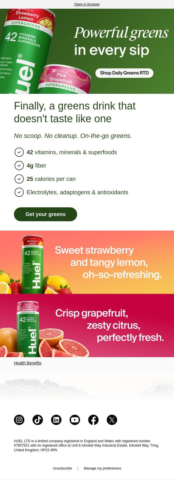Sip your greens, skip the scoop email from Huel screenshot