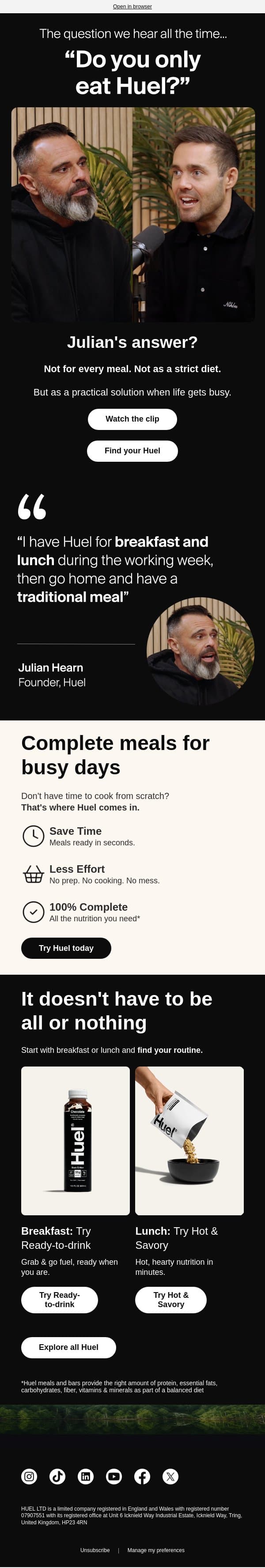Does our founder only eat Huel? 👀 email from Huel screenshot